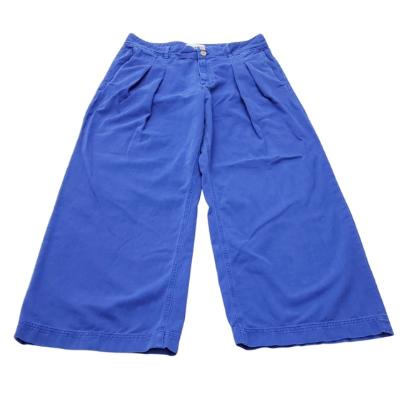 Boden Brompton Wide-Leg Pleated Trousers High Waist Blue Casual Cotton Pants 12R - Picture 3 of 12